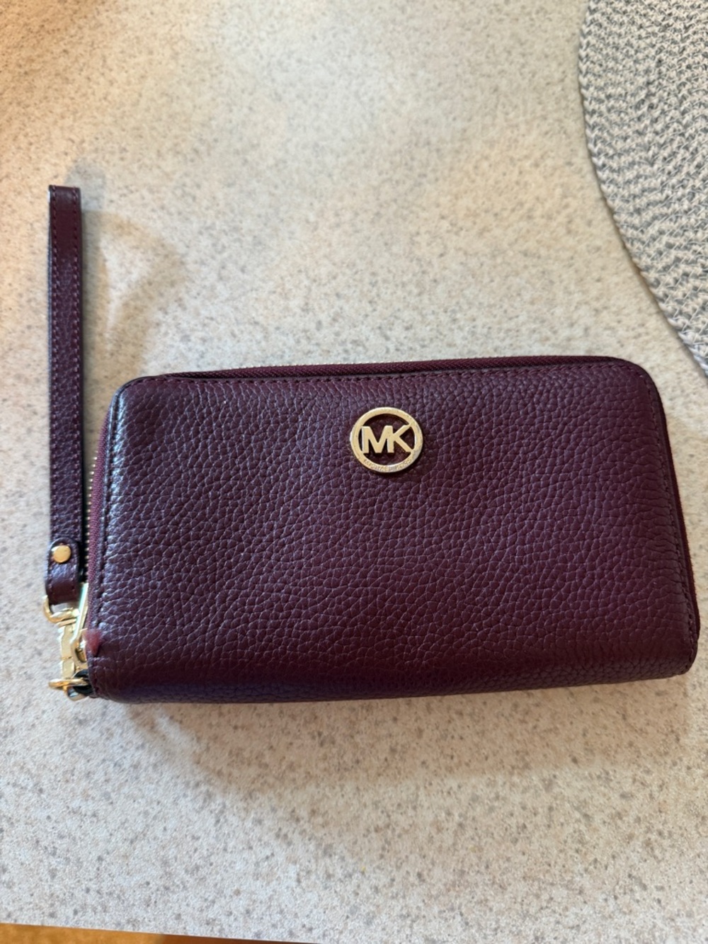 Michael Kors Burgundy Pebbled Leather Zip Wristlet